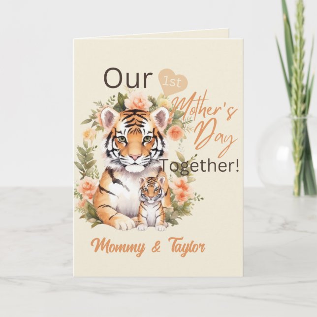 Tarjeta Tigre y cachorro, el primer día de la madre juntos (Anverso)