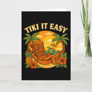 Tarjeta Tiki Es Fácil Camiseta Divertida Hawaiana Retro Lu