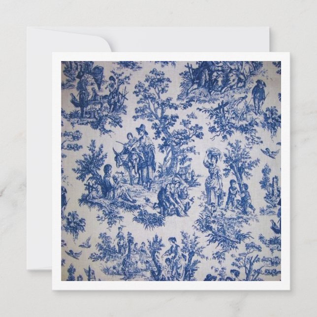 Tarjeta Tile de jouy azul y blanco elegante (Anverso)
