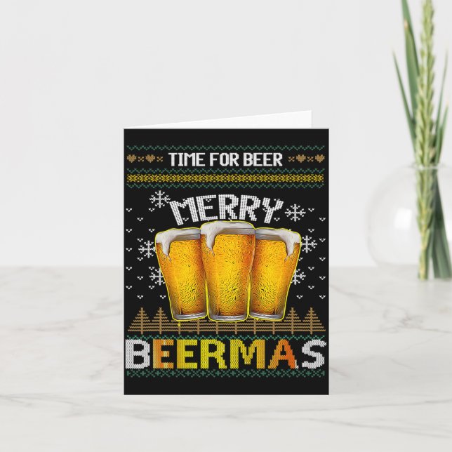 Tarjeta Time For Beer Merry Beermas Funny Christmas Beer L (Anverso)