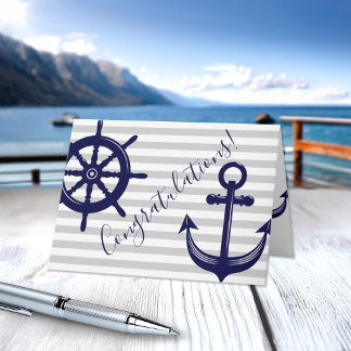 Tarjeta Timón de barco ancla Felicitaciones náuticas