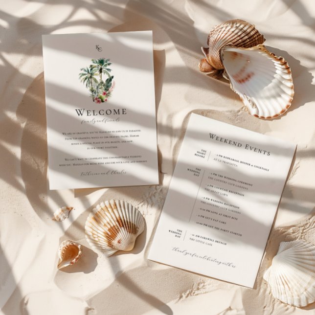 Tarjeta tineraria de bienvenida para Boda hawaiano (Subido por el creador)