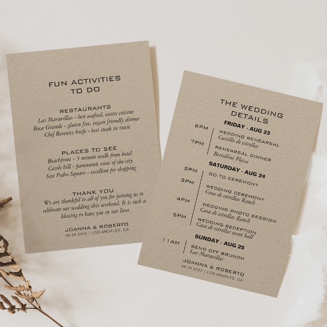 Tarjeta tineraria simple de Kraft formal Boda (Subido por el creador)