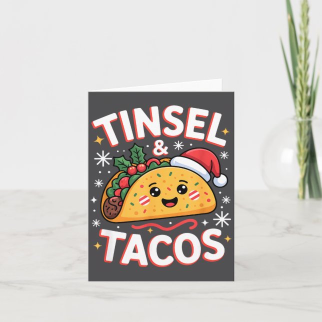 Tarjeta Tinsel And Tacos Cute Christmas Mexican Food Fun  (Anverso)