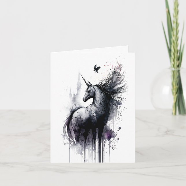 Tarjeta Tinta gótica unicornio Messy y y lavado (Anverso)