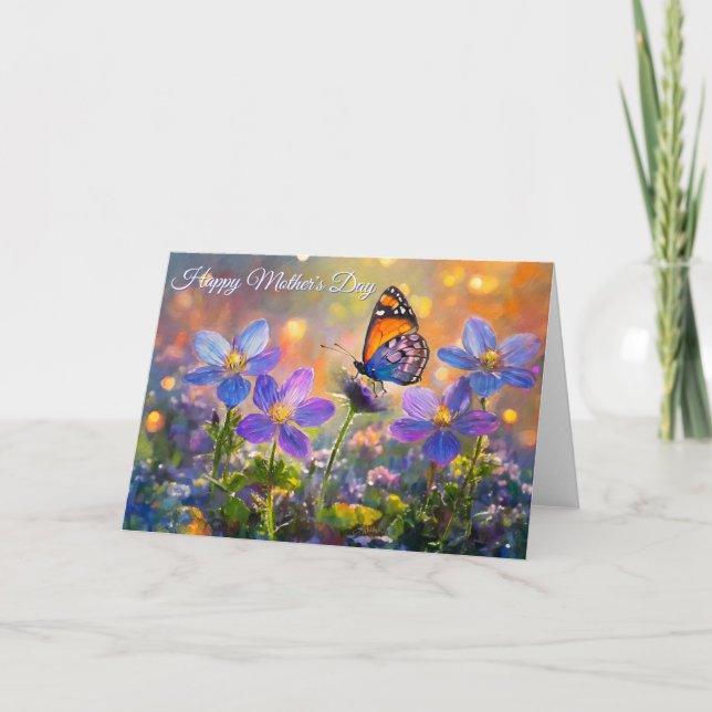 Tarjeta Tiny Butterfly On Wildflowers Mother's Day (Anverso)