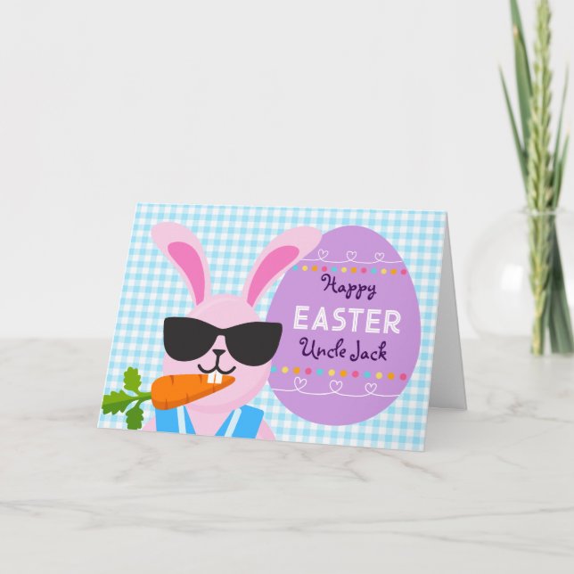 Tarjeta Tío Conejo de Pascua Cool y Zanahoria (Anverso)