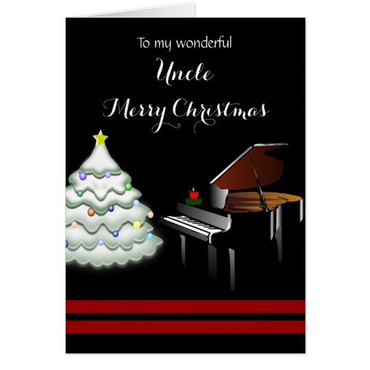 Tarjeta Tío/Felices Navidad - piano y árbol blanco