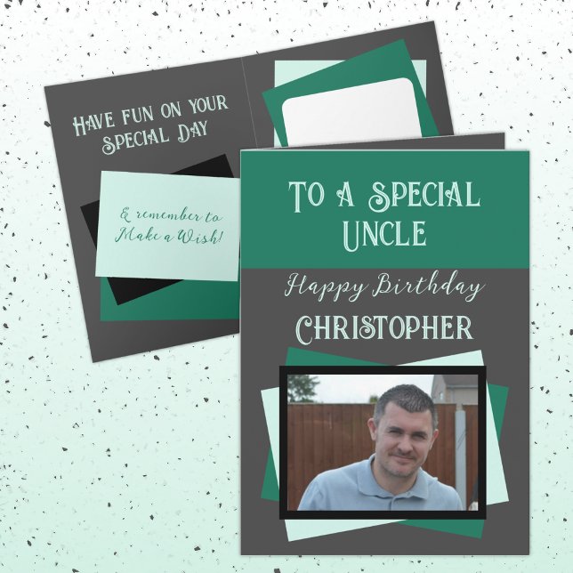Tarjeta Tío, foto, nombre de cumpleaños verde gris (Subido por el creador)