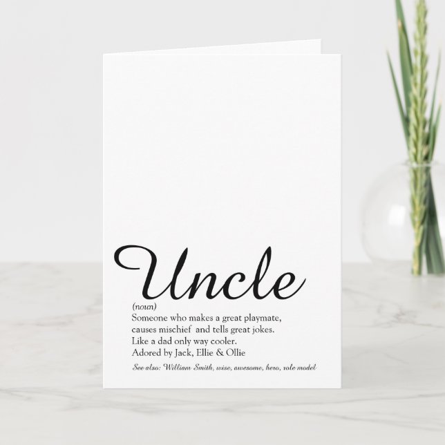 Tarjeta Tío Mejor del Mundo, Definición de Funcle Script (Anverso)