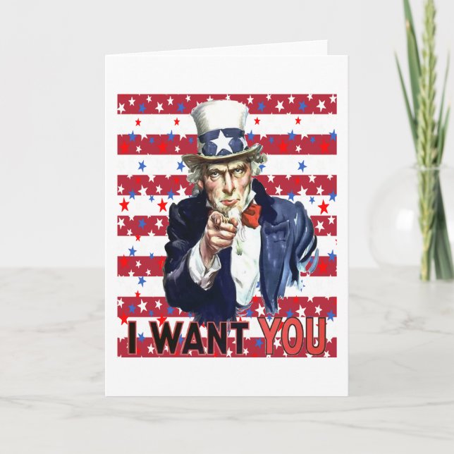 Tarjeta Tío Sam te quiero con fondo de estrellas y franjas (Anverso)