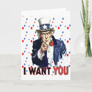 Tarjeta Tío Sam te quiero con fondo de estrellas y franjas