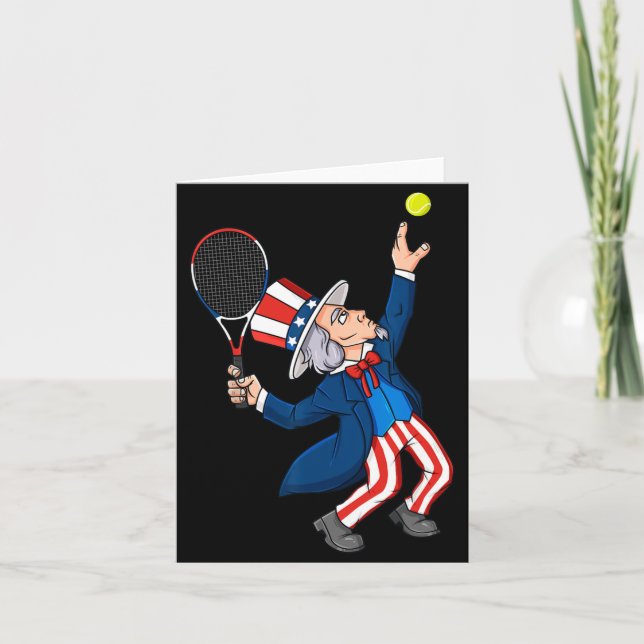 Tarjeta Tío Sam Tennis 4 De Julio Chicas De Niños Patrióti (Anverso)