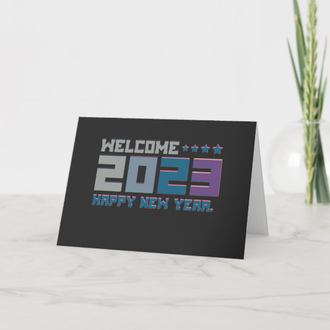 Tarjeta tipografía 3d bienvenido 2023 feliz año nuevo (Anverso)