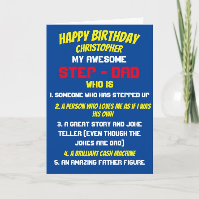 Tarjeta Tipografía Azul Mi Stepdad Es Citas Cumpleaños (Anverso)