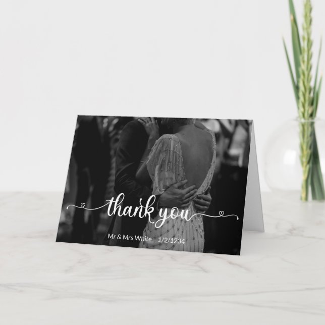 Tarjeta Tipografía Blanca romántica Gracias Boda de fotos (Anverso)