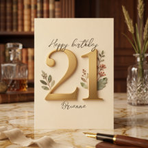 Tipografía Botánica de Oro Elegante Cumpleaños 21