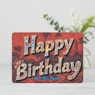 Tarjeta Tipografía Colorida Retro de Cumpleaños