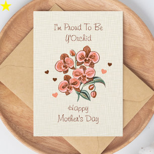 Tarjeta Tipografía de Bordado de Orquídea Rosa Día de la M
