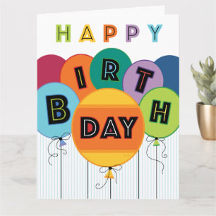 Tarjeta Tipografía de cumpleaños feliz globos de colores v