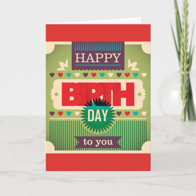 Tarjeta Tipografía de cumpleaños retro feliz (Anverso)
