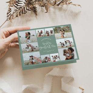 Tarjeta Tipografía de mamá multifotografía verde sabio mod