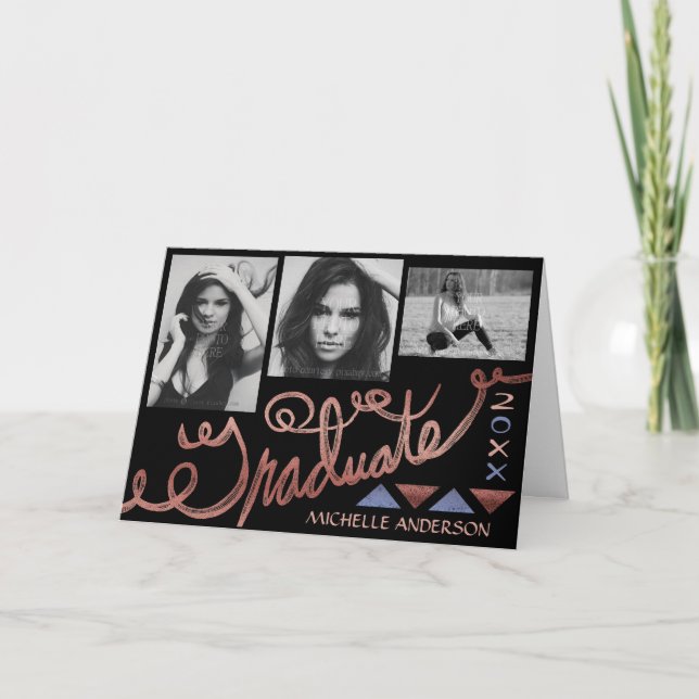 Tarjeta Tipografía de oro de Rosa de Collage de fotos de g (Anverso)