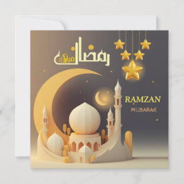 Tarjeta Tipografía de Ramzan Mubarak Mezquita y Creciente