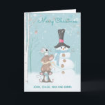 Tarjeta Tipografía de ratones y Personalizados de Snowman<br><div class="desc">Un diseño divertido de tres ratones lindos construyendo un muñeco de nieve. Tipografía totalmente personalizable.</div>
