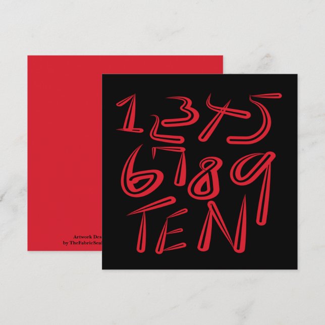 Tarjeta Tipografía del 1 al 10 en patrón negro rojo (Anverso / Reverso)