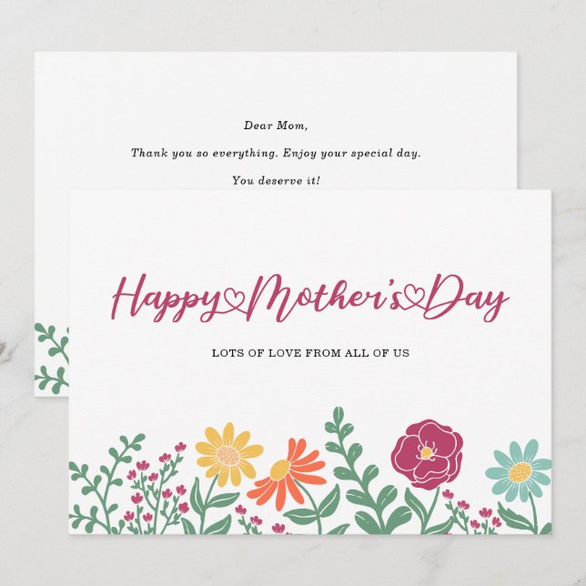 Tarjeta Tipografía Día de la Madre Floral (Anverso / Reverso)