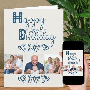 Tarjeta Tipografía Doodle Adorable Azul Gris 3 Foto Cumple