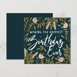 Tarjeta Tipografía floral de moda botánica Feliz cumpleaño