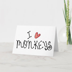 Tarjeta Tipografía manuscrita adorable de monos que amo