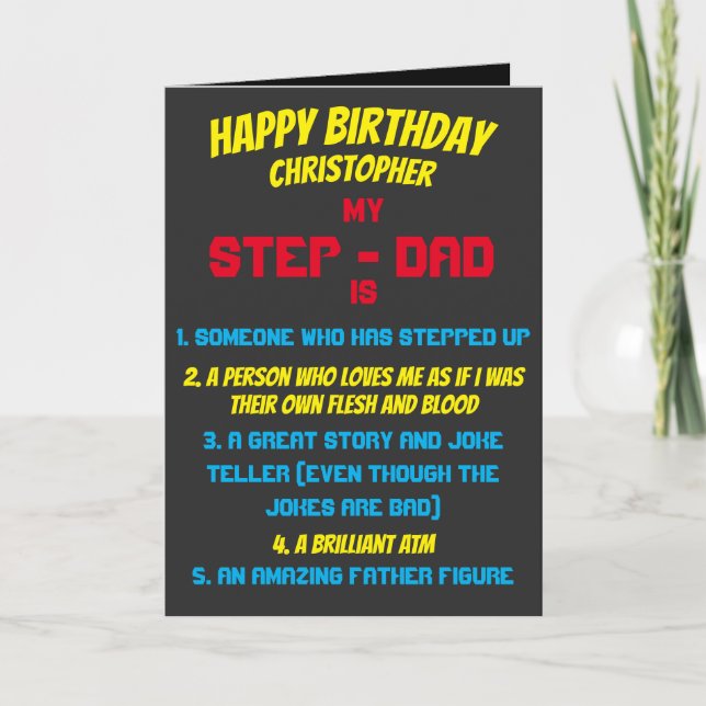 Tarjeta Tipografía Mi Stepdad Cita Cumpleaños (Anverso)