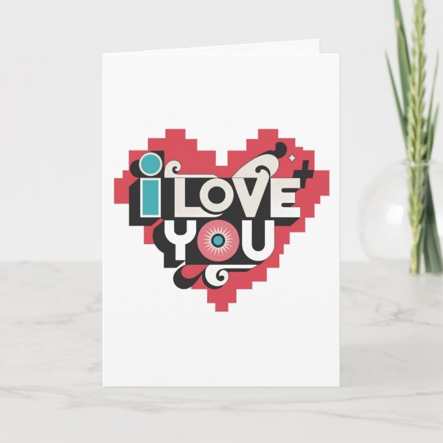 Tarjeta Tipografía Retro Pixel Heart Te Amo (Anverso)