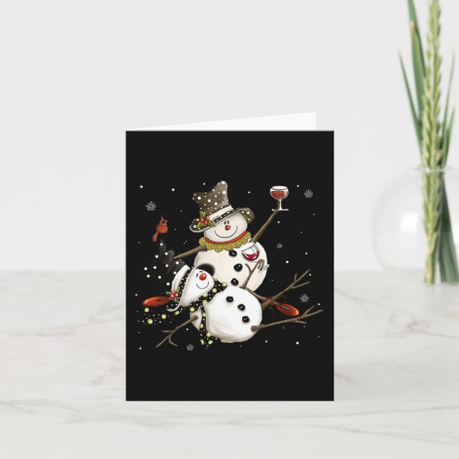 Tarjeta Tipsy Snowman Holiday Season Bebe Vino Snowmen (Anverso)