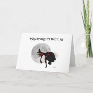 Tarjeta Tipsy Witch on Flying Broom Halloween Card