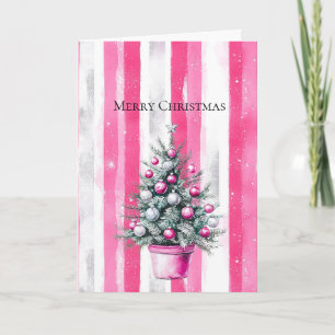 Tarjeta Tiras de árbol de Navidad blanco rosa glamuroso