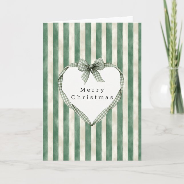 Tarjeta Tiras de Crema Verde Corazón Lazo Navidad (Anverso)