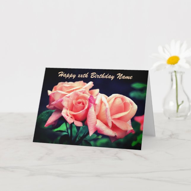 Tarjeta Tiro de Flor de Rosa Peach Cumpleaños Personalizad (Planta pequeña)