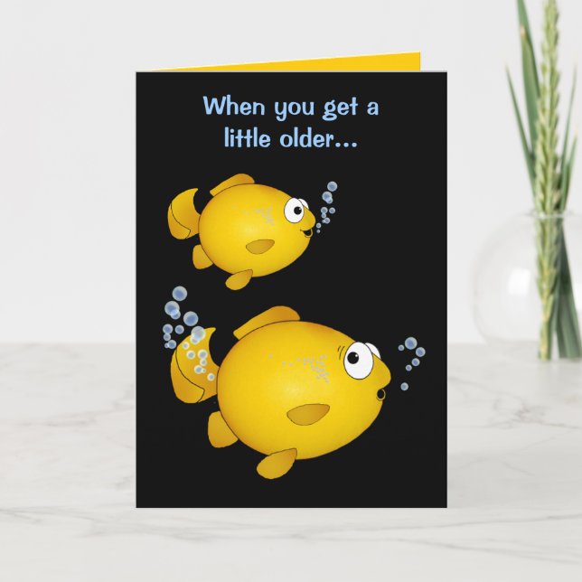 Tarjeta Tiroteo del cumpleaños de Goldfish mayor "sobre la (Anverso)