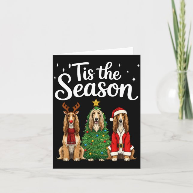 Tarjeta Tis The Season Afghan Hound Christmas Santa Dog Lo (Anverso)