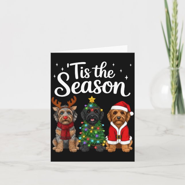 Tarjeta Tis The Season Aussiedoodle Christmas Santa Dog Lo (Anverso)