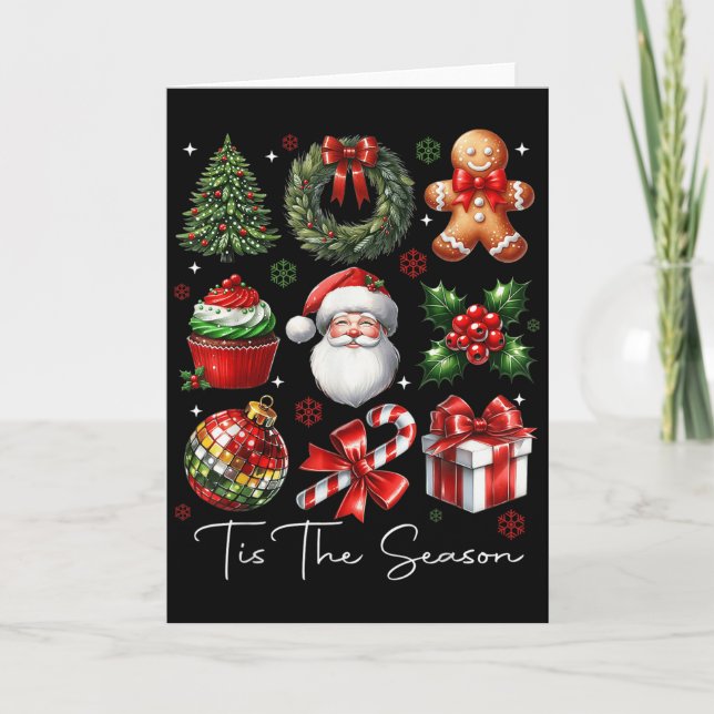 Tarjeta Tis The Season Christmas Santa Gingerbread Xmas Tr (Anverso)