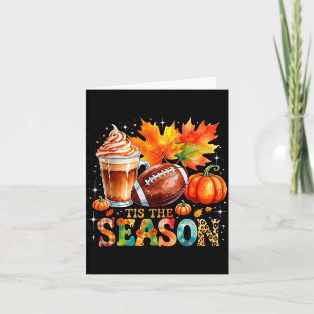 Tarjeta Tis The Season Fall Coffee Football Autumn Gift  (Anverso)