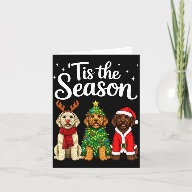 Tarjeta Tis The Season Goldendoodle Christmas Santa Doodle (Anverso)