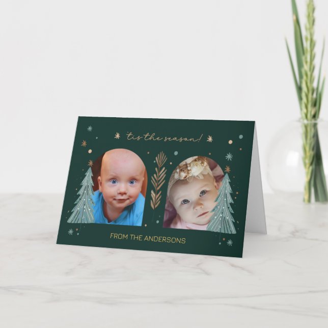 Tarjeta Tis the Season Green Christmas Photo Two Arches (Anverso)