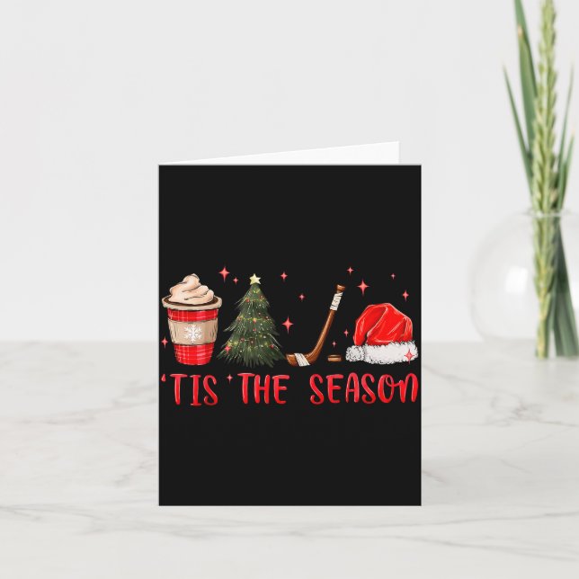 Tarjeta Tis The Season Hockey Coffee Xmas Tree Ice Hockey  (Anverso)