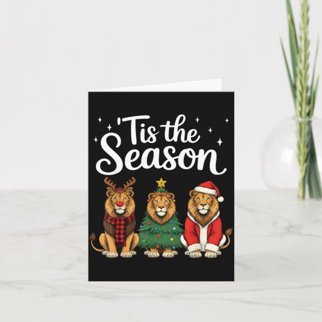Tarjeta Tis The Season Lion Christmas Santa Safari Animal  (Anverso)